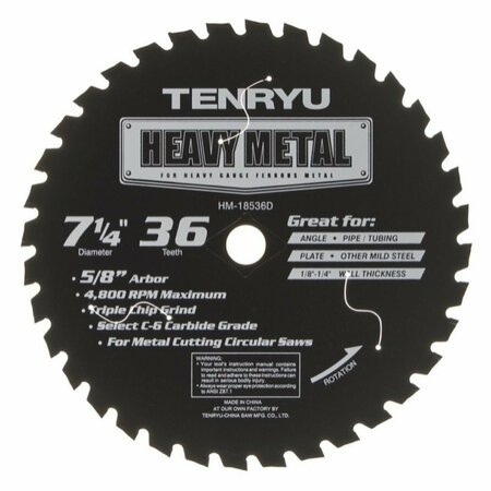 TENRYU 7-1/4in x 36T Heavy Metal Thin-Kerf C6 Micro-grain Carbide Blade HM-18536D